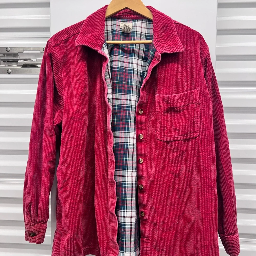 Vintage LL.Bean Red Corduroy shaket with Plaid Lining XL - Picture 2 of 4